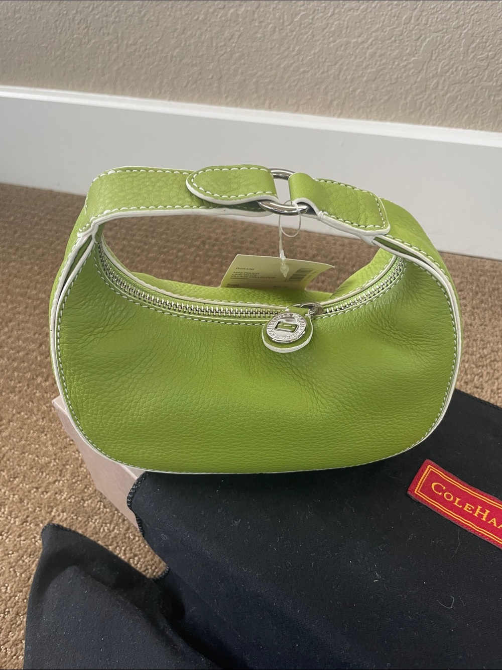 NWT Cole Haan Green Leather Mini Pouch with Contrast Trim